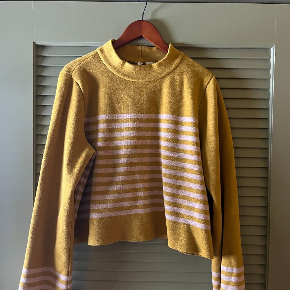 Anthropologie Moth Mustard and Pink Striped Turtleneck Sweater XL